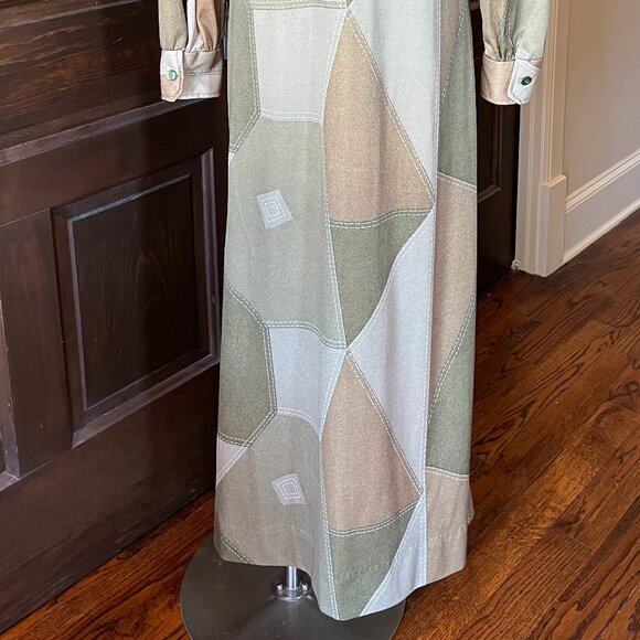 Vintage 70s Hostess Dress 100 Parkhouse Dallas Button Front Maxi Green M (est) - Picture 12 of 12